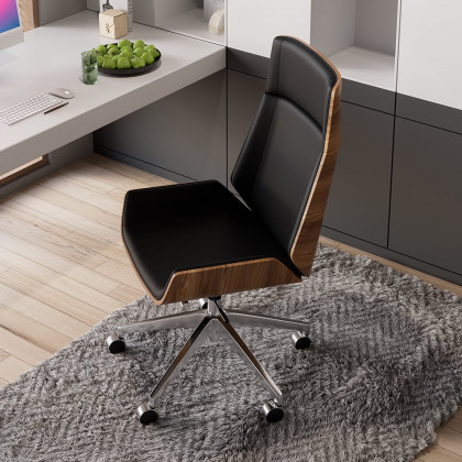 HMR L-shaped Modern Executive Desk & Reclining Leather Office Chair - Black, 70.9"L x 63.0"W x 29.9"H, Right Hand