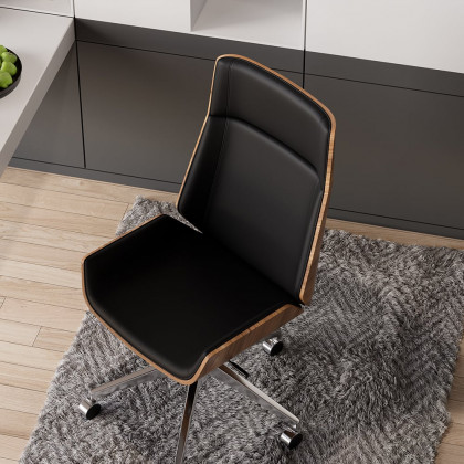 HMR L-shaped Modern Executive Desk & Reclining Leather Office Chair - Black, 70.9"L x 63.0"W x 29.9"H, Right Hand