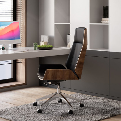 HMR L-shaped Modern Executive Desk & Reclining Leather Office Chair - Black, 70.9"L x 63.0"W x 29.9"H, Right Hand