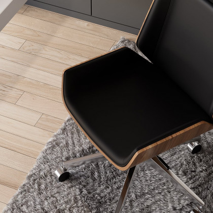 HMR L-shaped Modern Executive Desk & Reclining Leather Office Chair - Black, 70.9"L x 63.0"W x 29.9"H, Right Hand