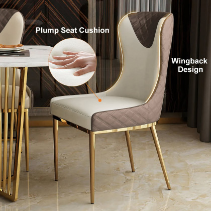 HMR Modern Dining Chairs with White PU Leather Upholstery - Brown, Set of 2