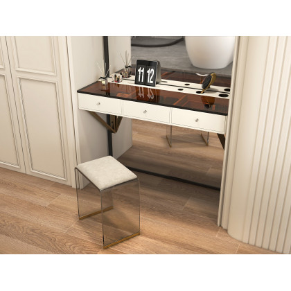 HMR - 47 Leather Floating Tempered Glass Top Makeup Vanity