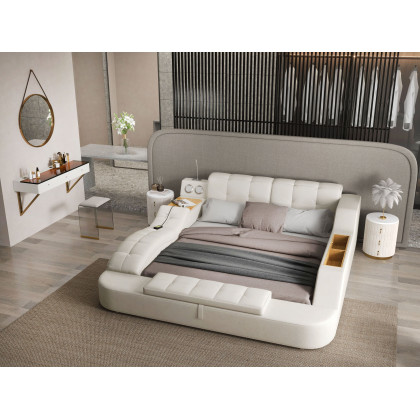 HMR - 47 Leather Floating Tempered Glass Top Makeup Vanity