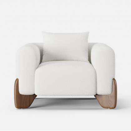 HMR - Curva White Boucle Accent Chair with Wood Frame