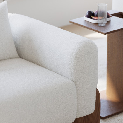 HMR - Curva White Boucle Accent Chair with Wood Frame