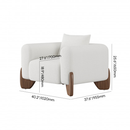 HMR - Curva White Boucle Accent Chair with Wood Frame