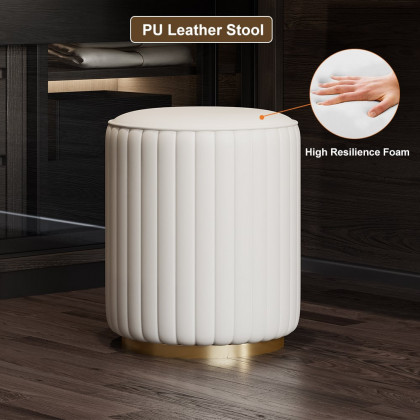 HMR - Modern White Floating Makeup Vanity Set Dressing Table with LED Mirror & Leather Stool