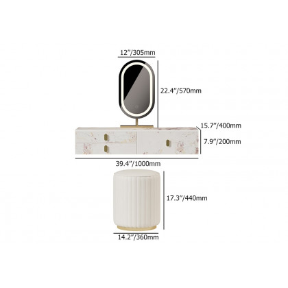 HMR - Modern White Floating Makeup Vanity Set Dressing Table with LED Mirror & Leather Stool