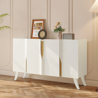 HMR - 59" Modern White Sideboard Buffet with Doors Curved Credenza Adjustable Shelves