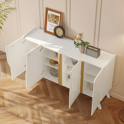 HMR - 59" Modern White Sideboard Buffet with Doors Curved Credenza Adjustable Shelves