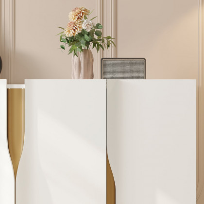 HMR - 59" Modern White Sideboard Buffet with Doors Curved Credenza Adjustable Shelves
