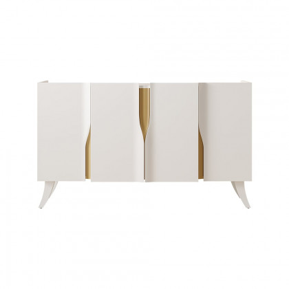 HMR - 59" Modern White Sideboard Buffet with Doors Curved Credenza Adjustable Shelves