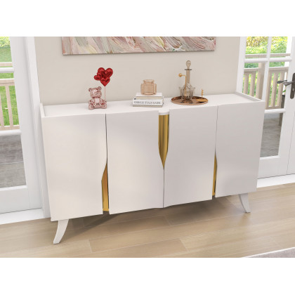 HMR - 59" Modern White Sideboard Buffet with Doors Curved Credenza Adjustable Shelves