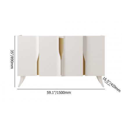 HMR - 59" Modern White Sideboard Buffet with Doors Curved Credenza Adjustable Shelves