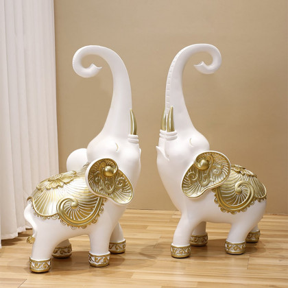 HMR - White Elephant Side Table in Gold Finish Modern End Table with Clear Glass Tray Top