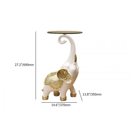 HMR - White Elephant Side Table in Gold Finish Modern End Table with Clear Glass Tray Top