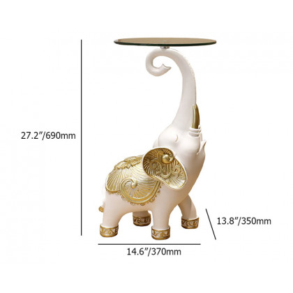 HMR - White Elephant Side Table in Gold Finish Modern End Table with Clear Glass Tray Top
