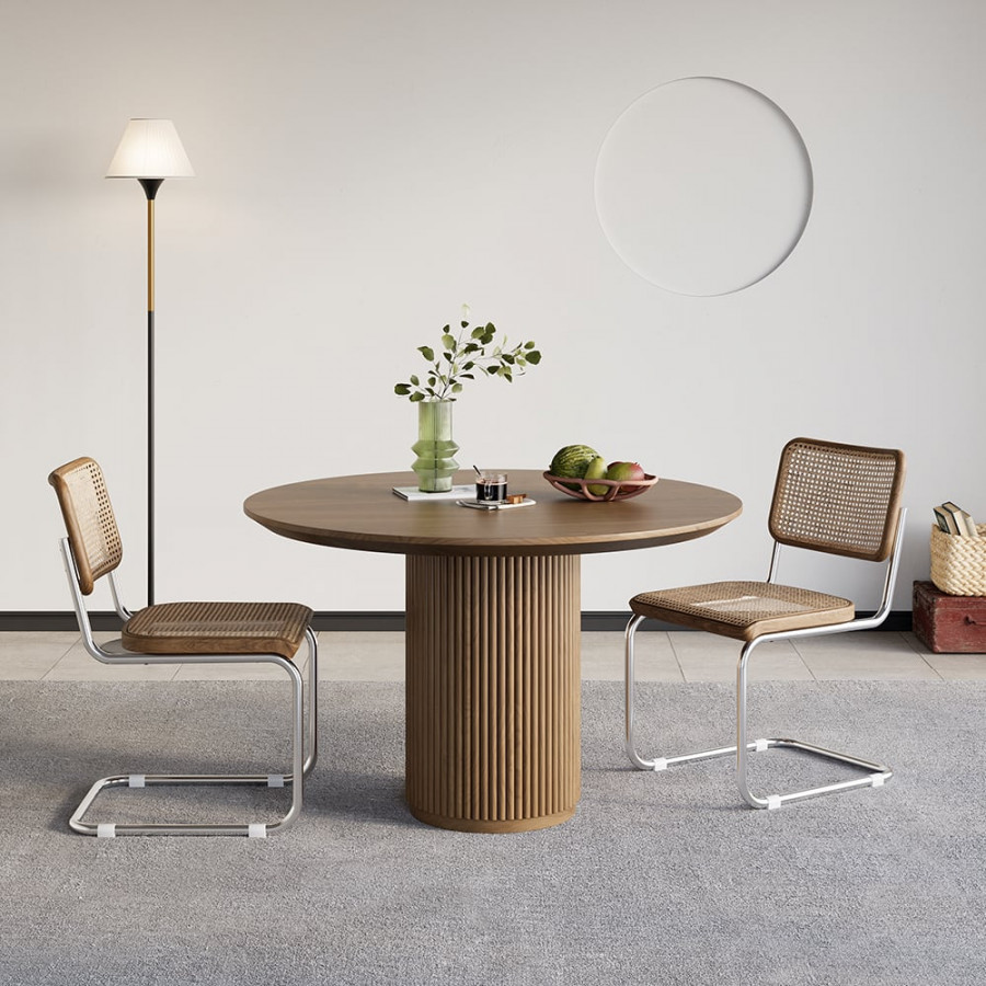 HMR Japandi Style Round Wood Dining Table - Walnut, 31.5" (Seats 2 People)
