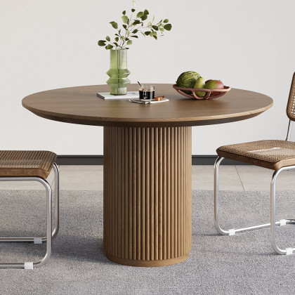 HMR Japandi Style Round Wood Dining Table - Walnut, 31.5" (Seats 2 People)