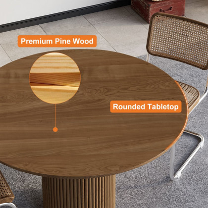 HMR Japandi Style Round Wood Dining Table - Walnut, 31.5" (Seats 2 People)