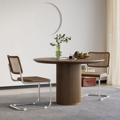 HMR Japandi Style Round Wood Dining Table - Walnut, 31.5" (Seats 2 People)