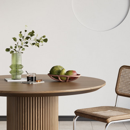 HMR Japandi Style Round Wood Dining Table - Walnut, 31.5" (Seats 2 People)