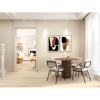 HMR Japandi Style Round Wood Dining Table - Walnut, 31.5" (Seats 2 People)