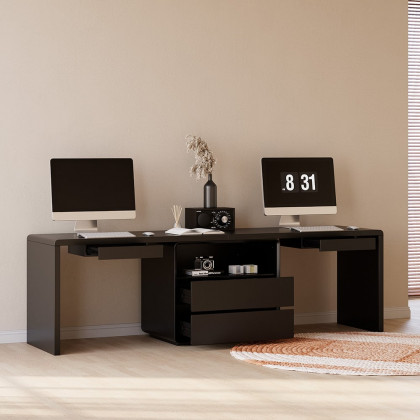 HMR 94.5" 2-Person Double Desk Modern Retangular Office Desk 4 Drawers & 1 Cabinet - Black