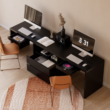 HMR 94.5" 2-Person Double Desk Modern Retangular Office Desk 4 Drawers & 1 Cabinet - Black