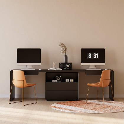 HMR 94.5" 2-Person Double Desk Modern Retangular Office Desk 4 Drawers & 1 Cabinet - Black