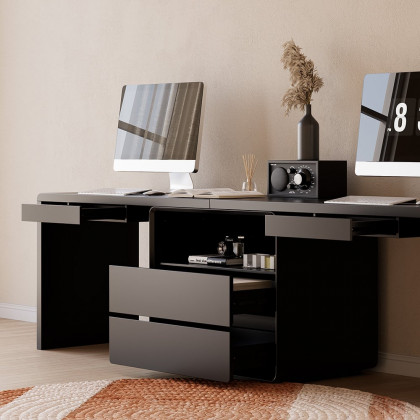 HMR 94.5" 2-Person Double Desk Modern Retangular Office Desk 4 Drawers & 1 Cabinet - Black