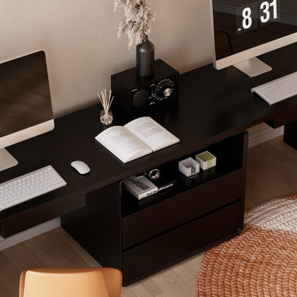 HMR 94.5" 2-Person Double Desk Modern Retangular Office Desk 4 Drawers & 1 Cabinet - Black