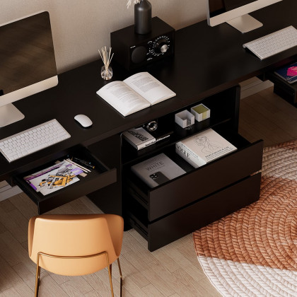 HMR 94.5" 2-Person Double Desk Modern Retangular Office Desk 4 Drawers & 1 Cabinet - Black