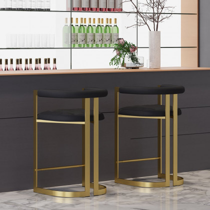 HMR Modern Leath-Aire Counter Stools with Upholstery - Black, 2-Pieces