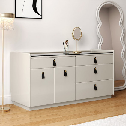 HMR - Modern 47"W Glass 4 Drawer Dresser with Light Closet Island with Jewelry Storage & Doors