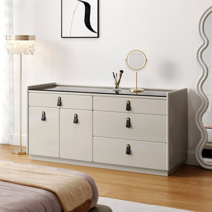 HMR - Modern 47"W Glass 4 Drawer Dresser with Light Closet Island with Jewelry Storage & Doors