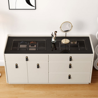HMR - Modern 47"W Glass 4 Drawer Dresser with Light Closet Island with Jewelry Storage & Doors