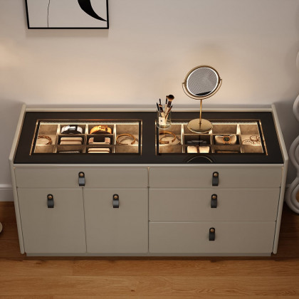 HMR - Modern 47"W Glass 4 Drawer Dresser with Light Closet Island with Jewelry Storage & Doors