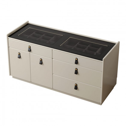 HMR - Modern 47"W Glass 4 Drawer Dresser with Light Closet Island with Jewelry Storage & Doors