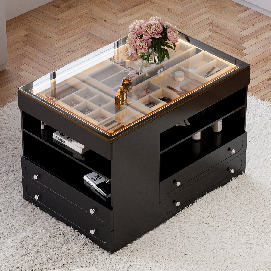 HMR - 47"W Dresser Walk in Closet Island with Jewelry Storage LED Light