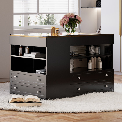HMR 47"W Dresser Walk in Closet Island with Jewelry Storage LED Light - Black