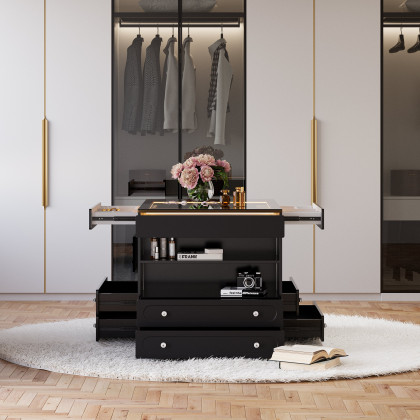 HMR 47"W Dresser Walk in Closet Island with Jewelry Storage LED Light - Black