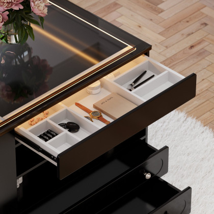 HMR 47"W Dresser Walk in Closet Island with Jewelry Storage LED Light - Black