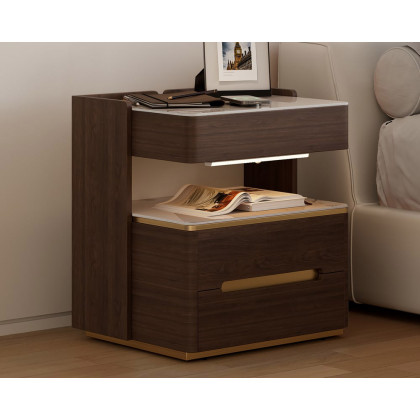 HMR Vailora Smart Nightstand with Wireless Charger Sensor Light Bluetooth Speakers - Walnut & White, Set Of 2