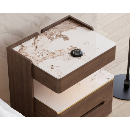 HMR Vailora Smart Nightstand with Wireless Charger Sensor Light Bluetooth Speakers - Walnut & White, Set Of 2