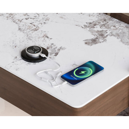 HMR Vailora Smart Nightstand with Wireless Charger Sensor Light Bluetooth Speakers - Walnut & White, Set Of 2