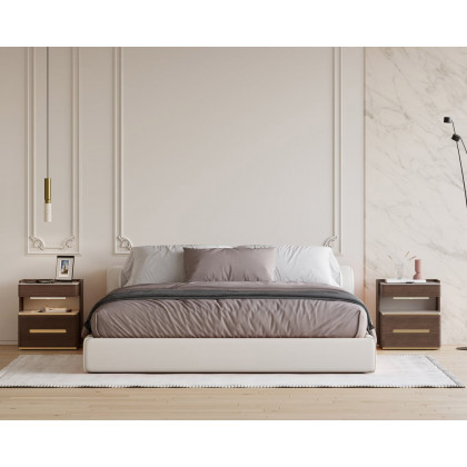 HMR Vailora Smart Nightstand with Wireless Charger Sensor Light Bluetooth Speakers - Walnut & White, Set Of 2