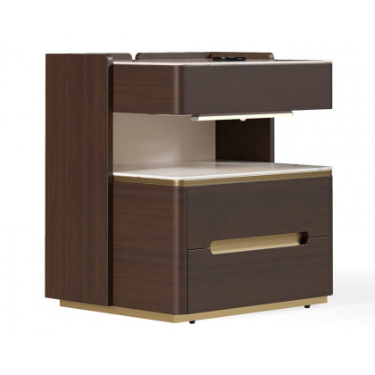HMR Vailora Smart Nightstand with Wireless Charger Sensor Light Bluetooth Speakers - Walnut & White, Set Of 2