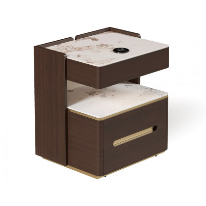 HMR Vailora Smart Nightstand with Wireless Charger Sensor Light Bluetooth Speakers - Walnut & White, Set Of 2