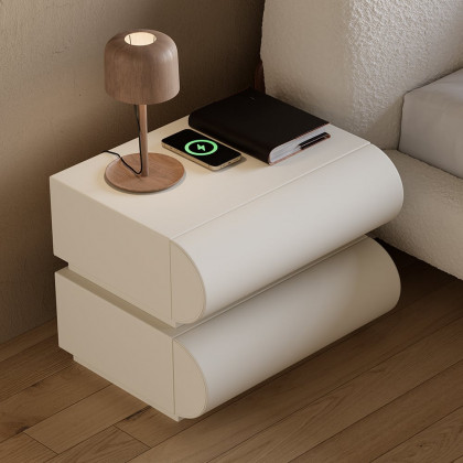 HMR Modern White Boucle Platform Bed & 2 Smart Boucle Nightstand Style A - White, Queen, 2 Drawers
